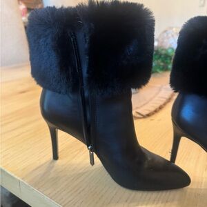 Sam Edelman Black Heeled Boots with Fur Trim